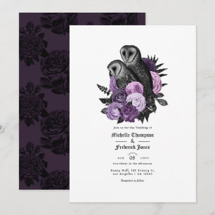 Vintage Glam Purple Owls Gothic Wedding Invitation
