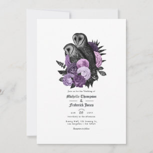 Vintage Glam Purple Owls Gothic Wedding Invitation