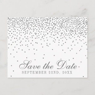 Vintage Glam Silver Confetti Save The Date Announcement Postcard