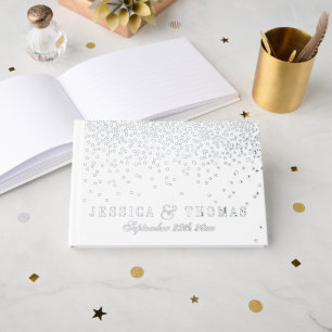Vintage Glam Silver Confetti Wedding Collection Guest Book