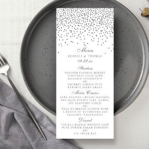 Vintage Glam Silver Confetti Wedding Menu Cards