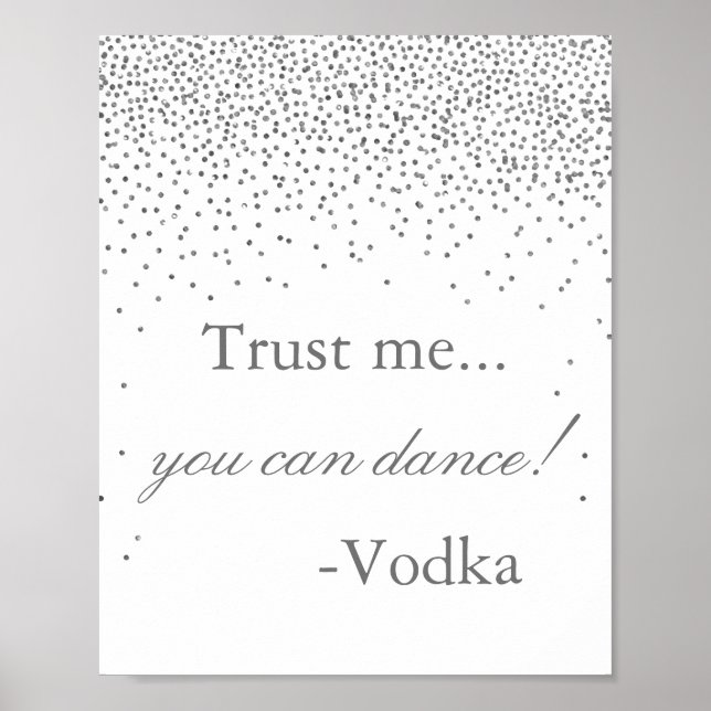 Vintage Glam Silver Confetti Wedding Party Sign (Front)