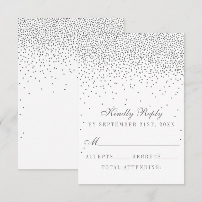 Vintage Glam Silver Confetti Wedding RSVP Card (Front/Back)