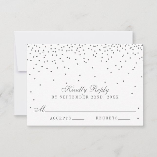 Vintage Glam Silver Confetti Wedding RSVP Cards (Front)