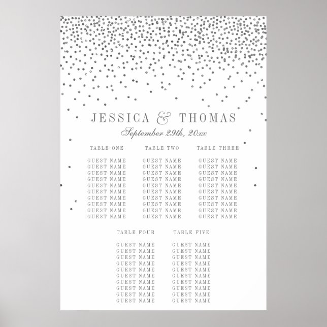 Vintage Glam Silver Confetti Wedding Seating Chart (Front)