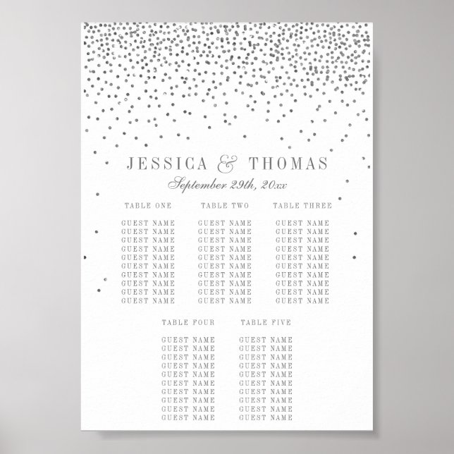 Vintage Glam Silver Confetti Wedding Seating Chart (Front)
