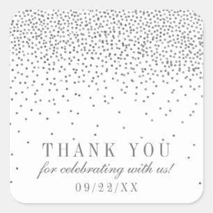 Vintage Glam Silver Confetti Wedding Thank You Square Sticker