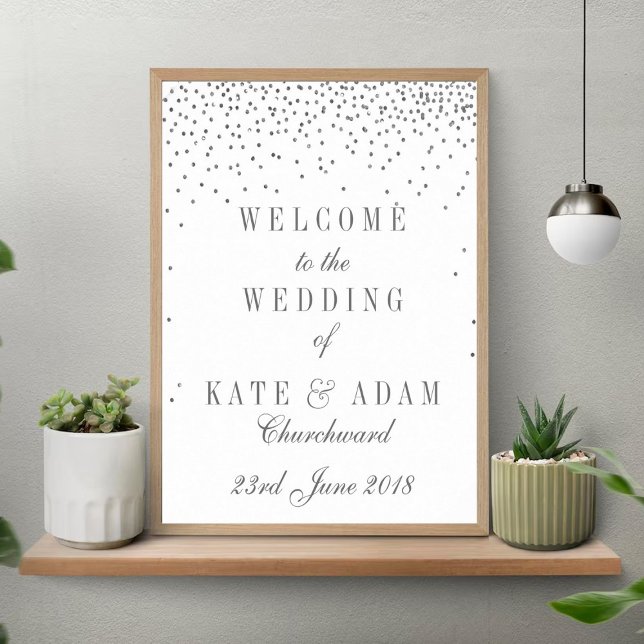 Vintage Glam Silver Confetti Wedding Welcome Sign (Creator Uploaded)