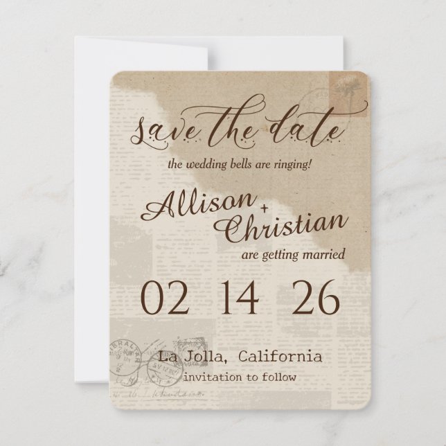 Vintage Glam Wedding Save The Date Invitation  (Front)