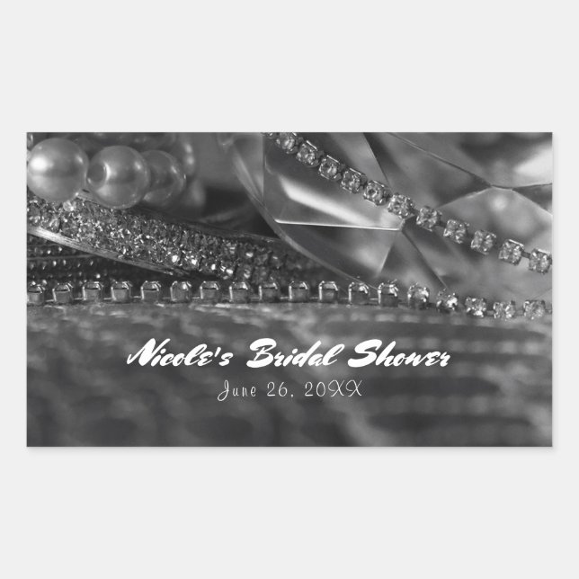 Vintage Glamour Diamonds & Pearls Elegant Favour Rectangular Sticker (Front)