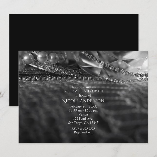 Vintage Glamour Diamonds & Pearls Invitations (Front/Back)