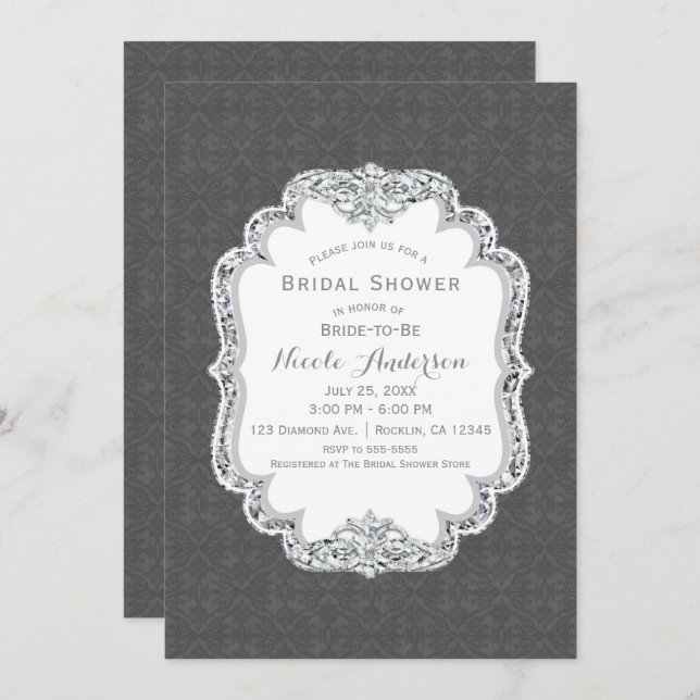 Vintage Glamour Elegant Bling Chic Bridal Shower Invitation (Front/Back)