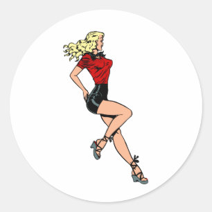 Vintage Glamour Girl Next Door, Blonde Blombshell Classic Round Sticker
