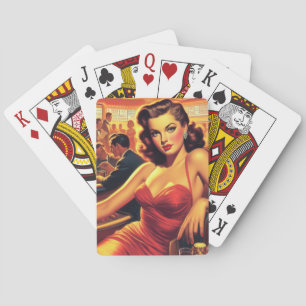 Vintage Glamour Girl Red Dress Playing Cards