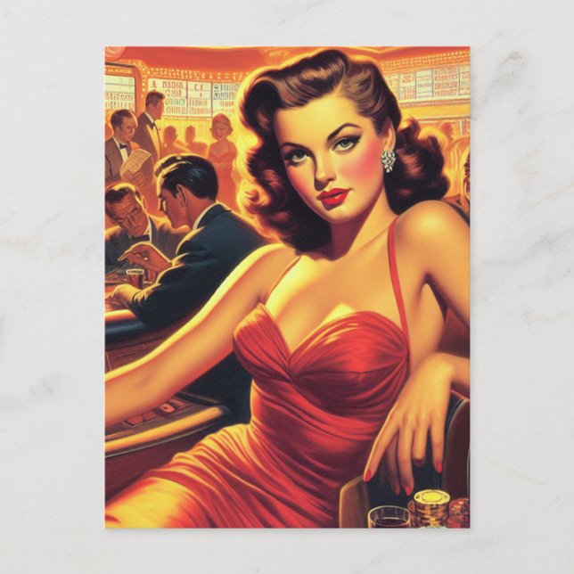 Vintage Glamour Girl Red Dress Postcard (Front)