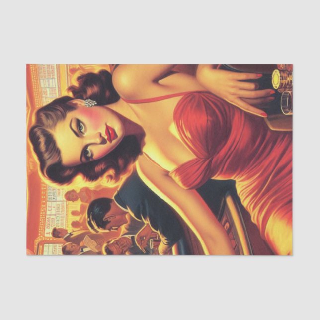 Vintage Glamour Girl Red Dress Tissue Paper (Front)