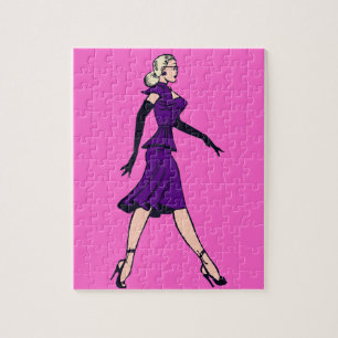 Vintage Glamour Girl, Retro Blonde Secretary Jigsaw Puzzle