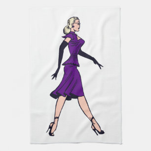 Vintage Glamour Girl, Retro Blonde Secretary Tea Towel