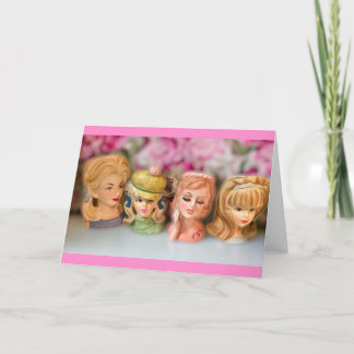 Vintage Glamour Lady Girl Head Vases All Occasion Holiday Card