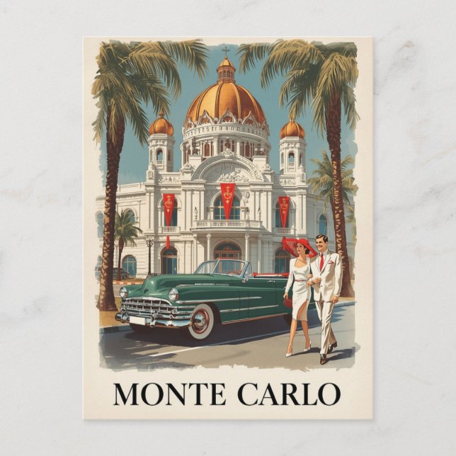 Vintage Glamour of Monte Carlo Travel Postcard (Front)