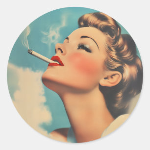 Vintage Glamour Smoking Ad Classic Round Sticker