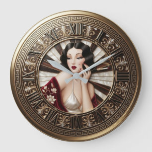 Vintage Glamour Woman , Red Robe Cigarette Holder Large Clock