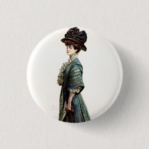 Vintage Glamourous Lady Fashion Illustration  3 Cm Round Badge