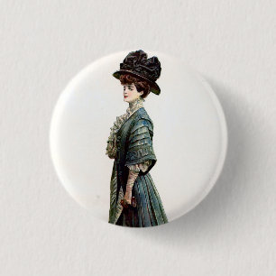 Vintage Glamourous Lady Fashion Illustration  3 Cm Round Badge