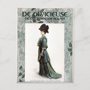 Vintage Glamourous Lady Fashion Illustration Postcard