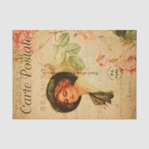 Vintage Glamourous Lady Woman Rose Floral French Tissue Paper