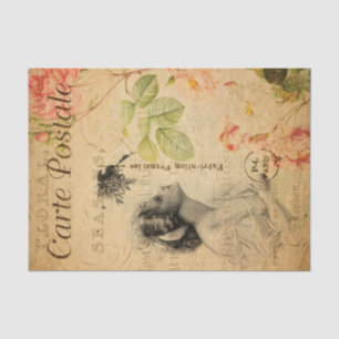 Vintage Glamourous Lady Woman Rose Floral French Tissue Paper