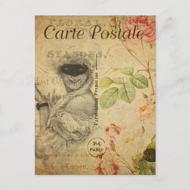 Vintage Glamourous Lady Woman with Mask French Postcard (Front)