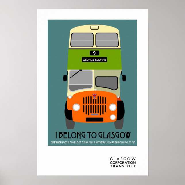 Vintage Glasgow Double Decker bus Pop Art Poster (Front)