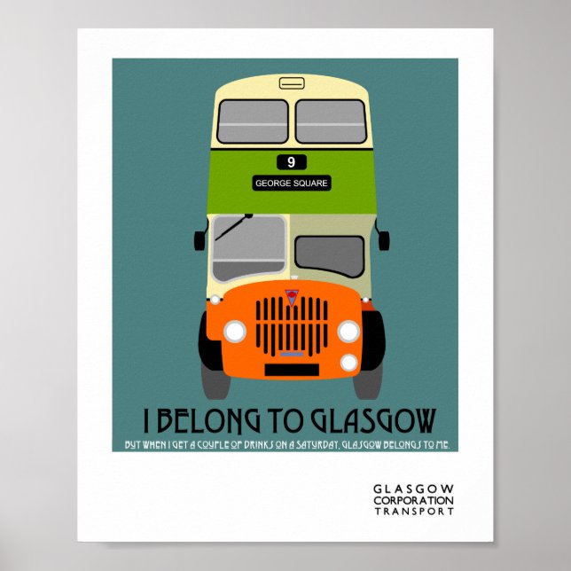 Vintage Glasgow Double Decker bus Pop Art Poster (Front)