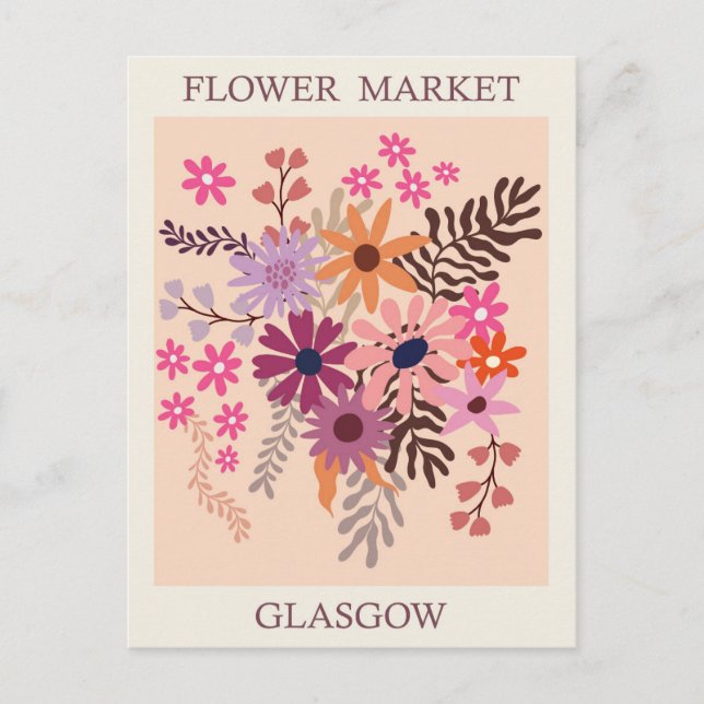 Vintage Glasgow Scotland Flower Market Travel Postcard (Front)
