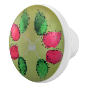 Vintage Glass Christmas Ball Green Painted Floral Ceramic Knob