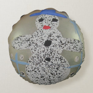 Vintage Glass Christmas Ball Snowman Ornament Round Cushion