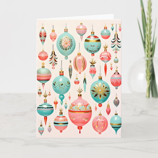Vintage Glass Ornaments Holiday  Card (Front)