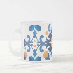 Vintage Glass Tumbler Set – Blue and Brown Floral Frosted Glass Coffee Mug