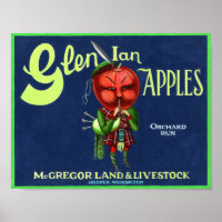 Vintage Glen Ian Apples Logo, Hooper, Washington,