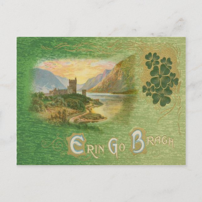 Vintage Glenveigh Castle Shamrocks St Patrick's Postcard (Front)