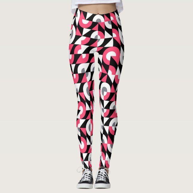 Vintage Glitch: Geometric Abstract Pattern Leggings (Front)
