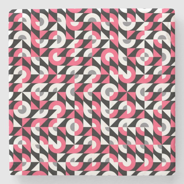 Vintage Glitch: Geometric Abstract Pattern Stone Coaster (Front)