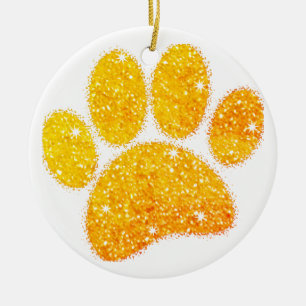 VIntage Glitter Dog Pawprint Ceramic Tree Decoration