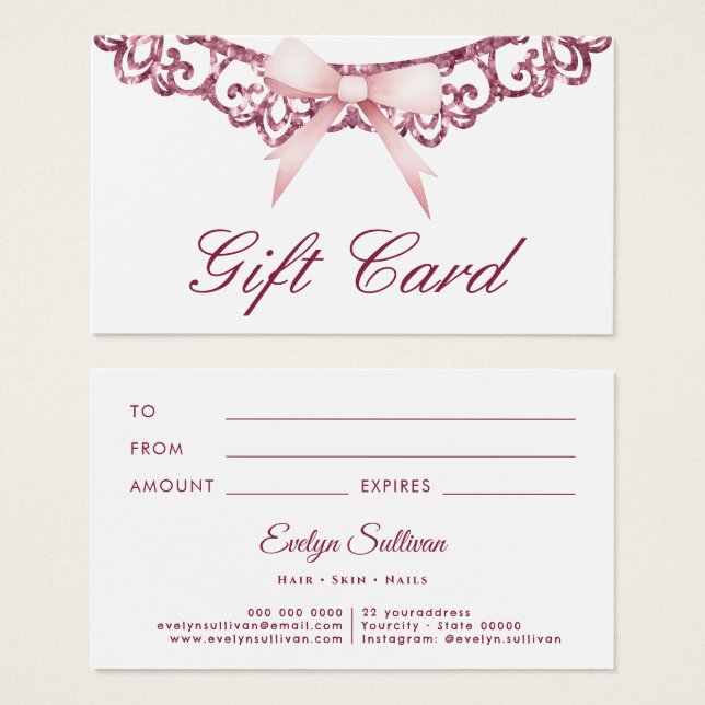 Vintage glitter frame pink bow gift card (Front & Back)