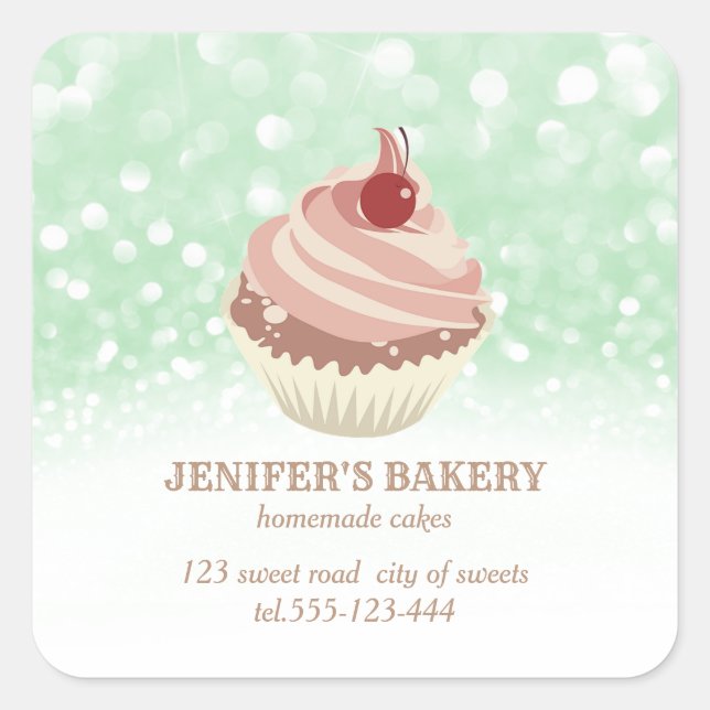 Vintage  glittery Homemade cupcakes and sweets Square Sticker (Front)