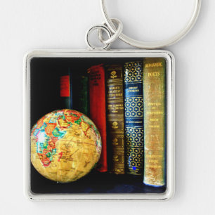 Vintage Globe and Books Key Ring
