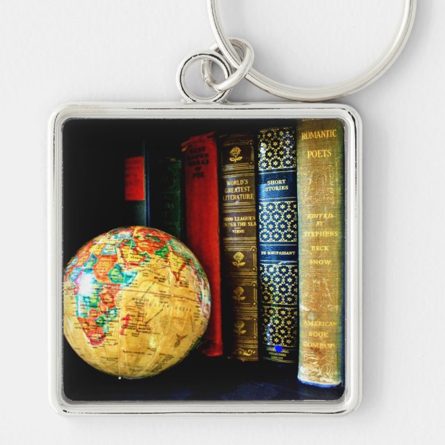 Vintage Globe and Books Key Ring (Front)