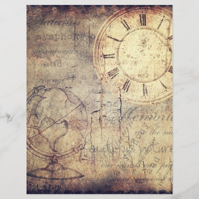 Vintage Globe and Clock Scrapbook Paper (Front)