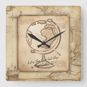 Vintage Globe. Geography & History Teacher Gift Square Wall Clock